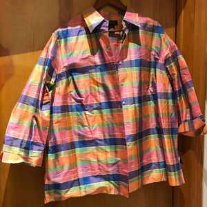Silk Multicolor Pastel Plaid Jones NY shirt - 2X